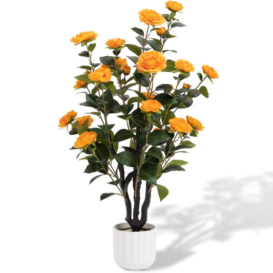 Venusmiles 38'' Artificial Tree 24-Flowers Faux Camellia Plants