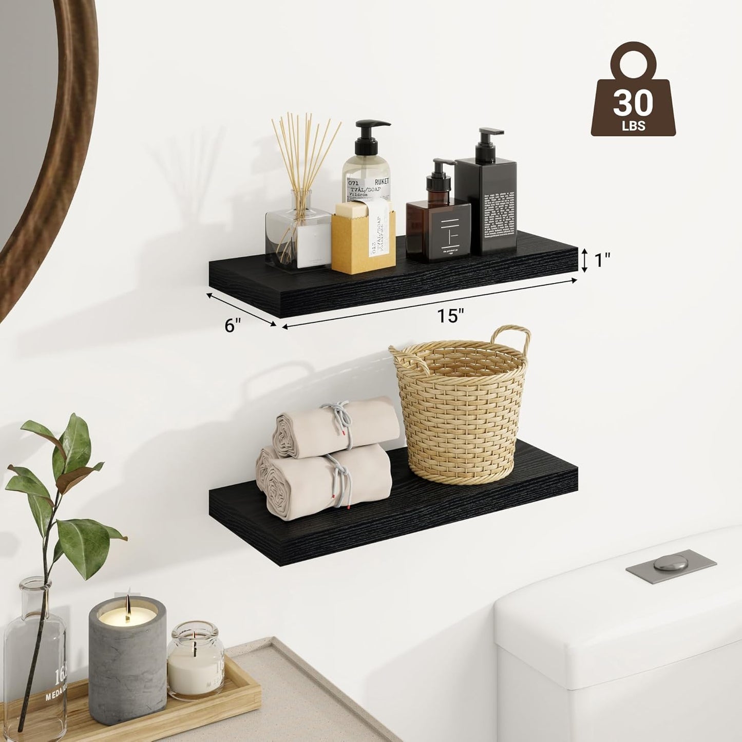 Venusmiles Wall Mounted Floating Shelves with Hidden Brackets