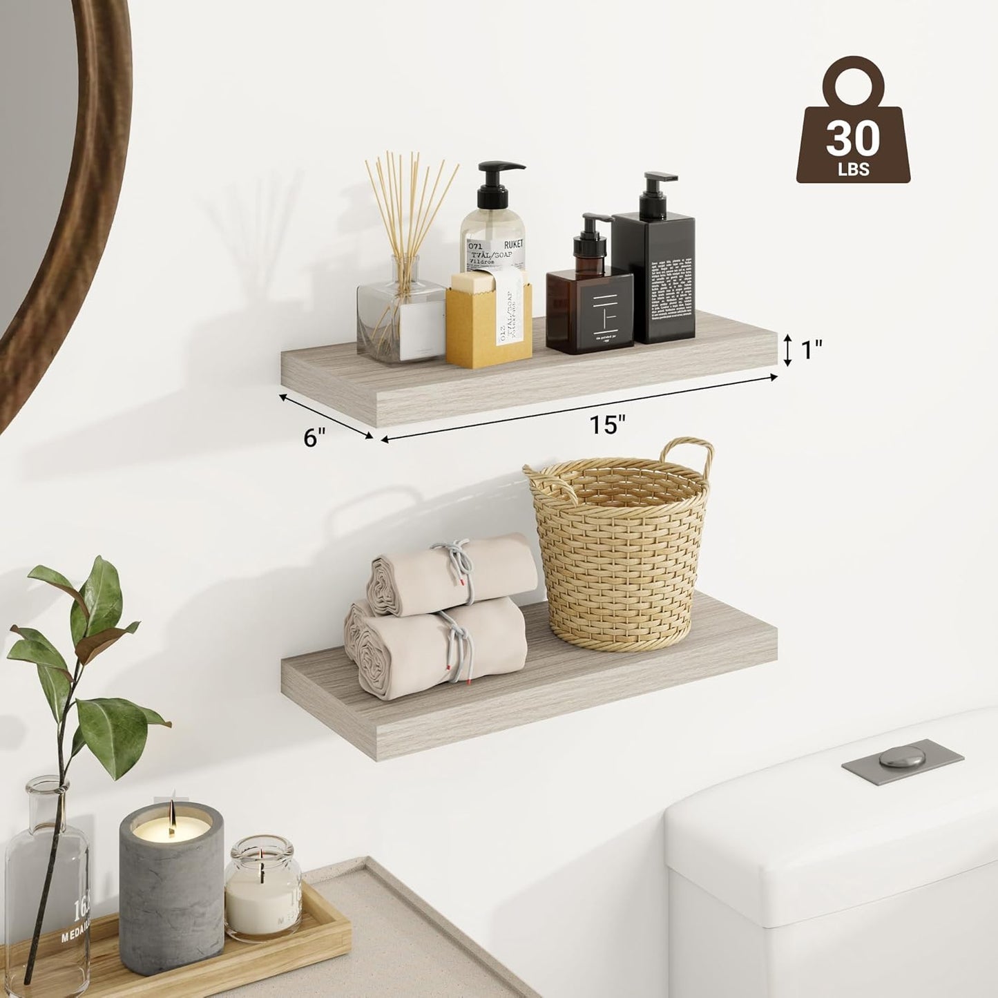 Venusmiles Wall Mounted Floating Shelves with Hidden Brackets