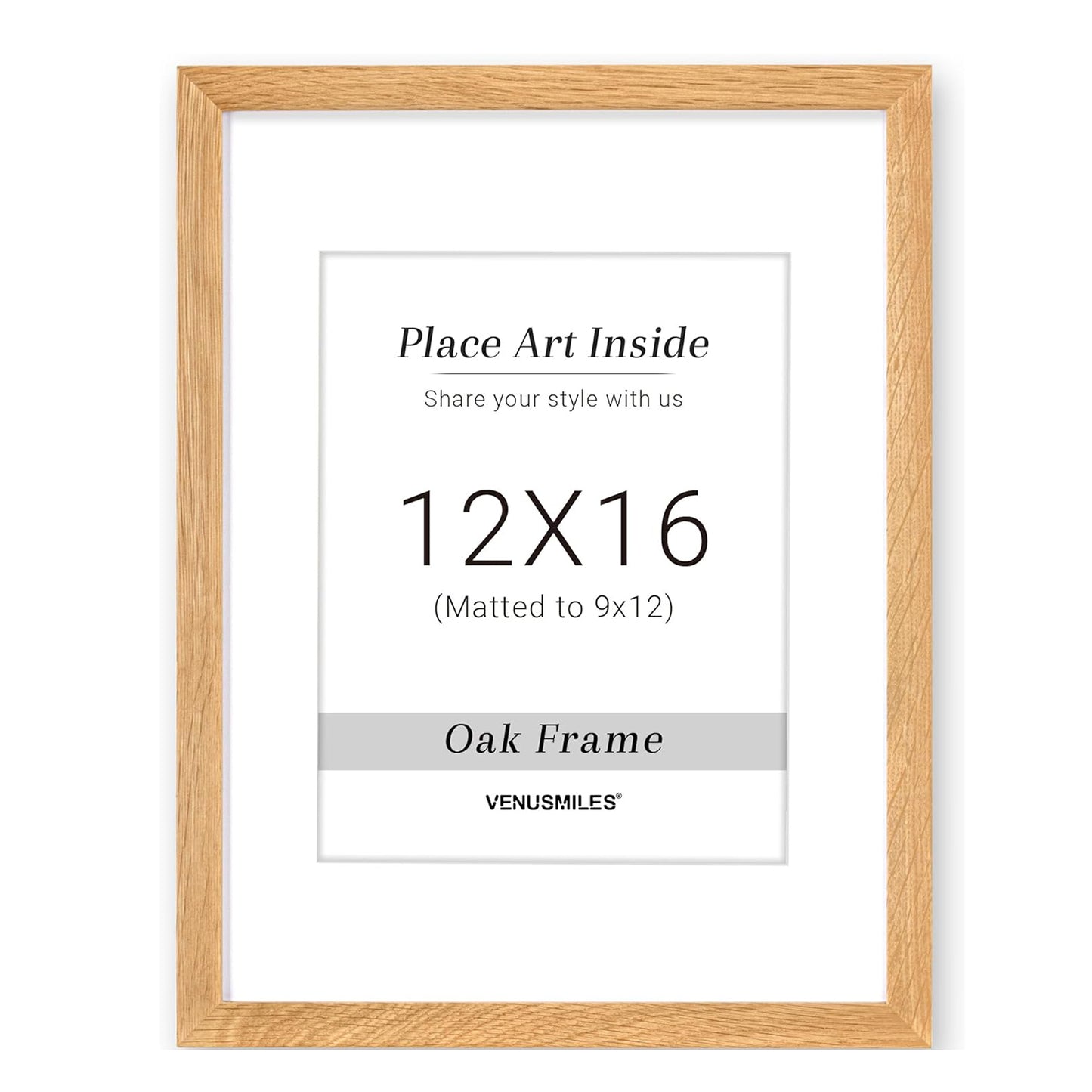 Venusmiles 10 Sizes Natural Oak Wood Picture Frame with Tempered Glass
