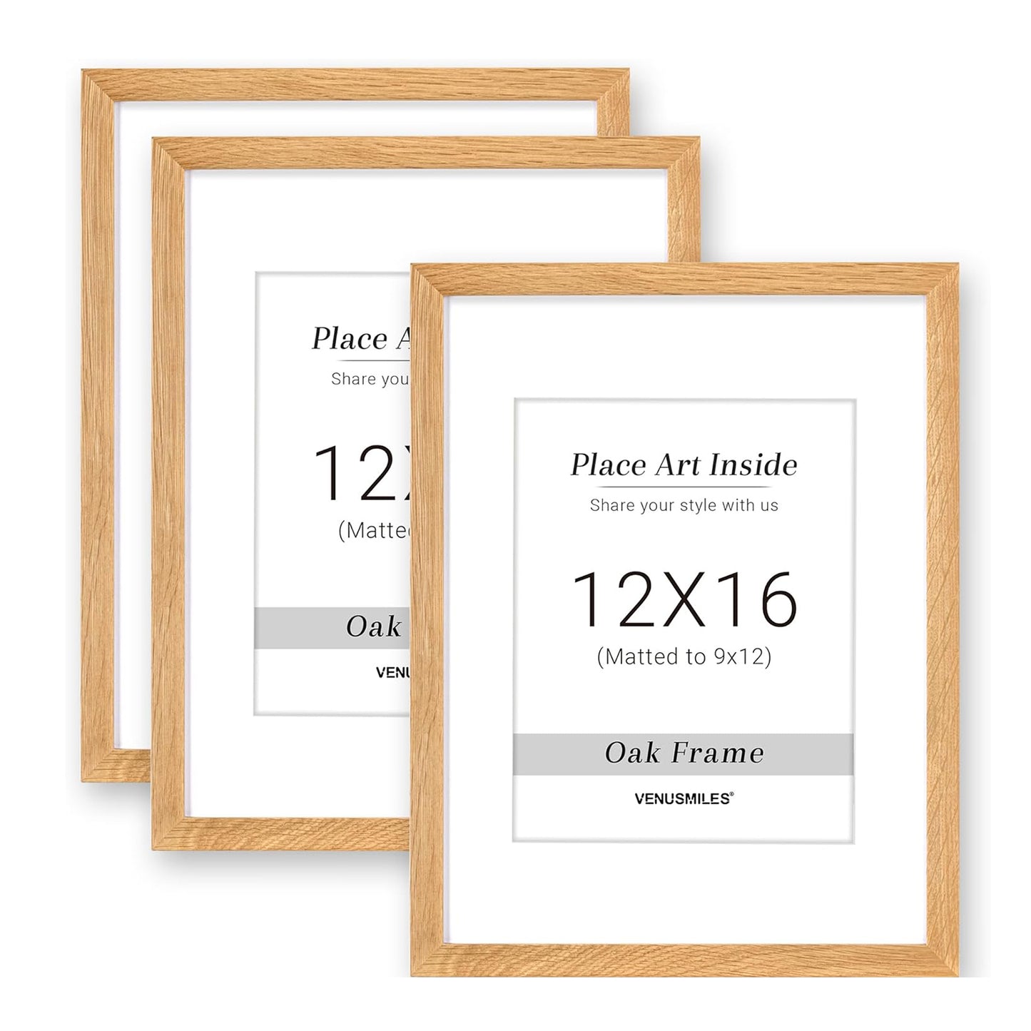 Venusmiles 10 Sizes Natural Oak Wood Picture Frame with Tempered Glass