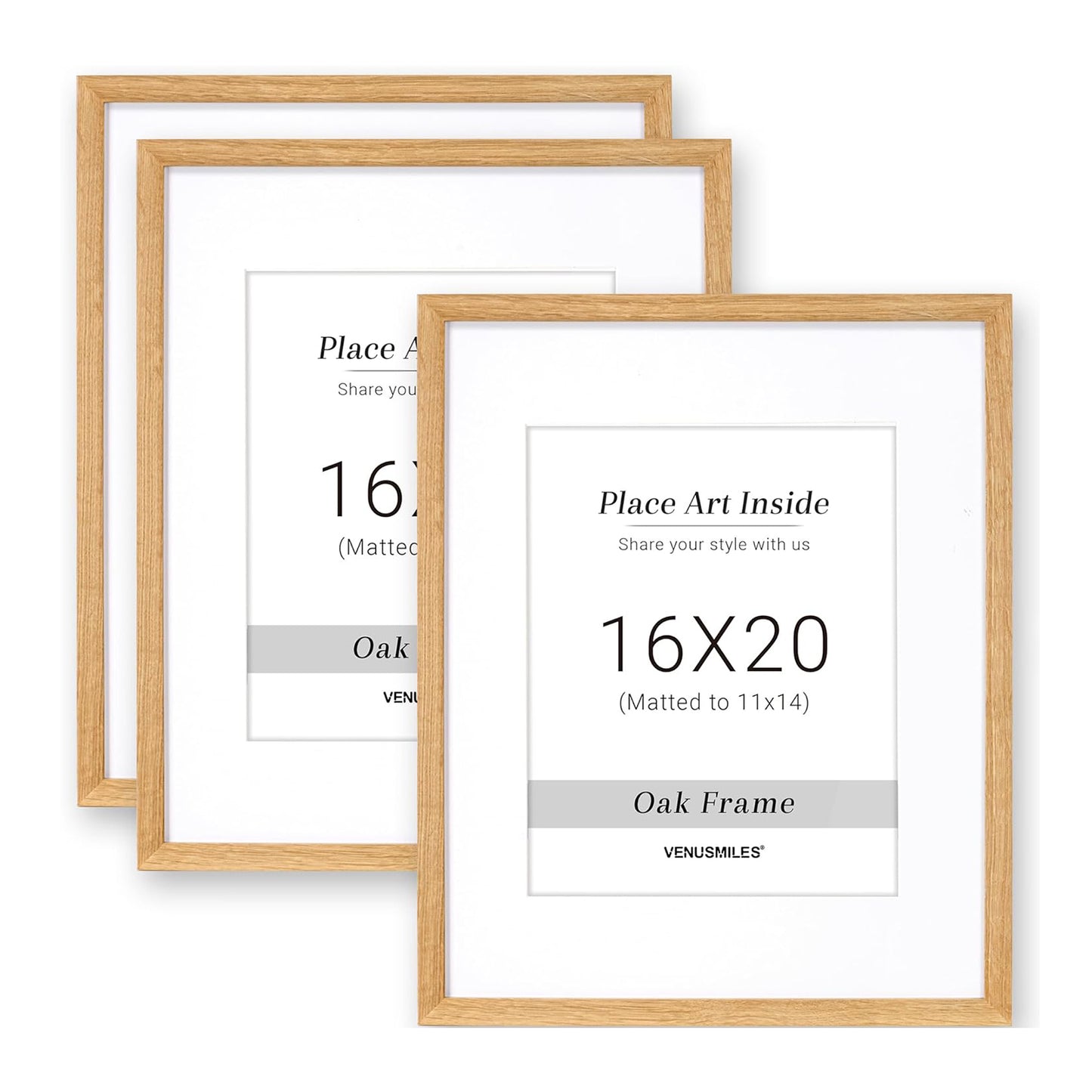 Venusmiles 10 Sizes Natural Oak Wood Picture Frame with Tempered Glass