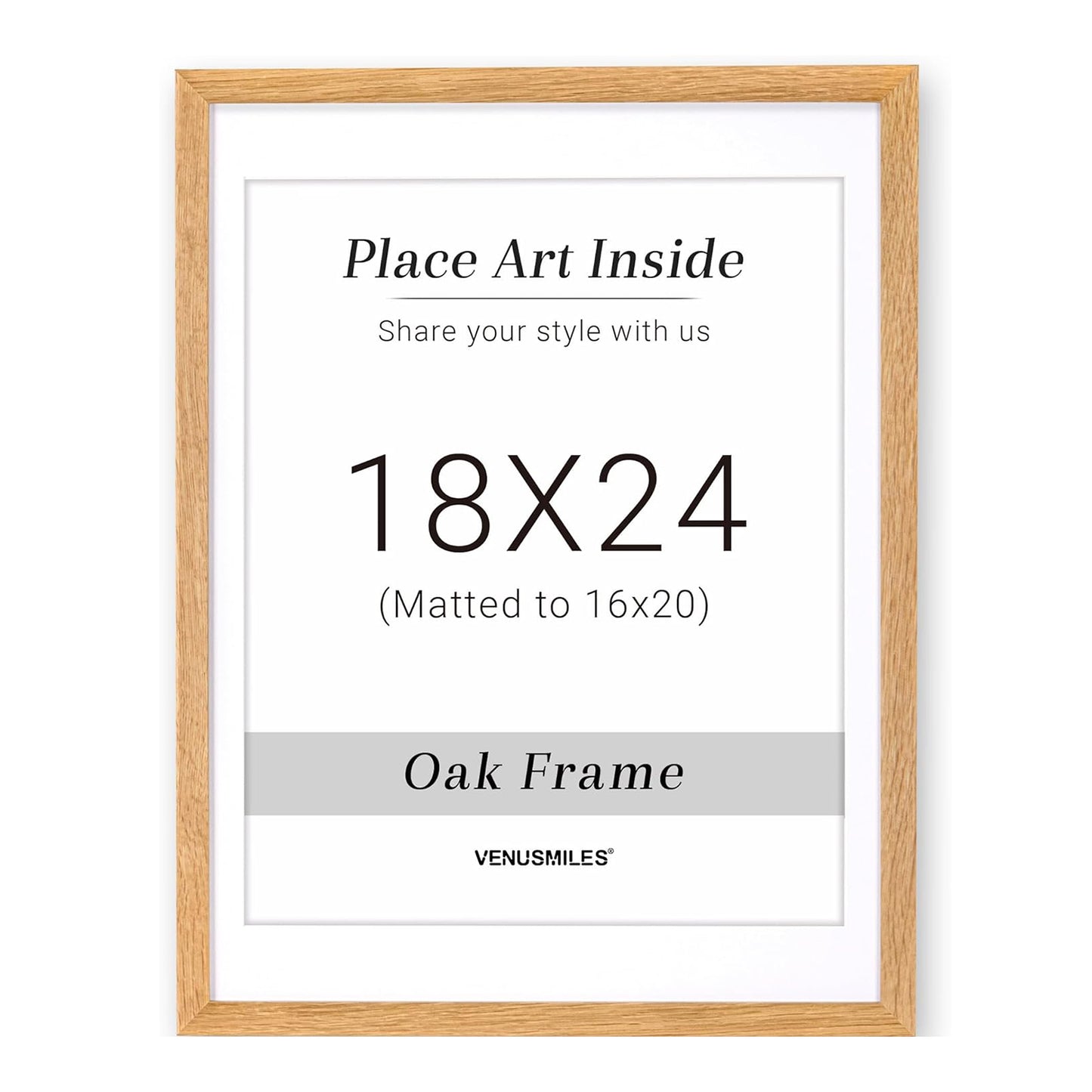 Venusmiles 10 Sizes Natural Oak Wood Picture Frame with Tempered Glass