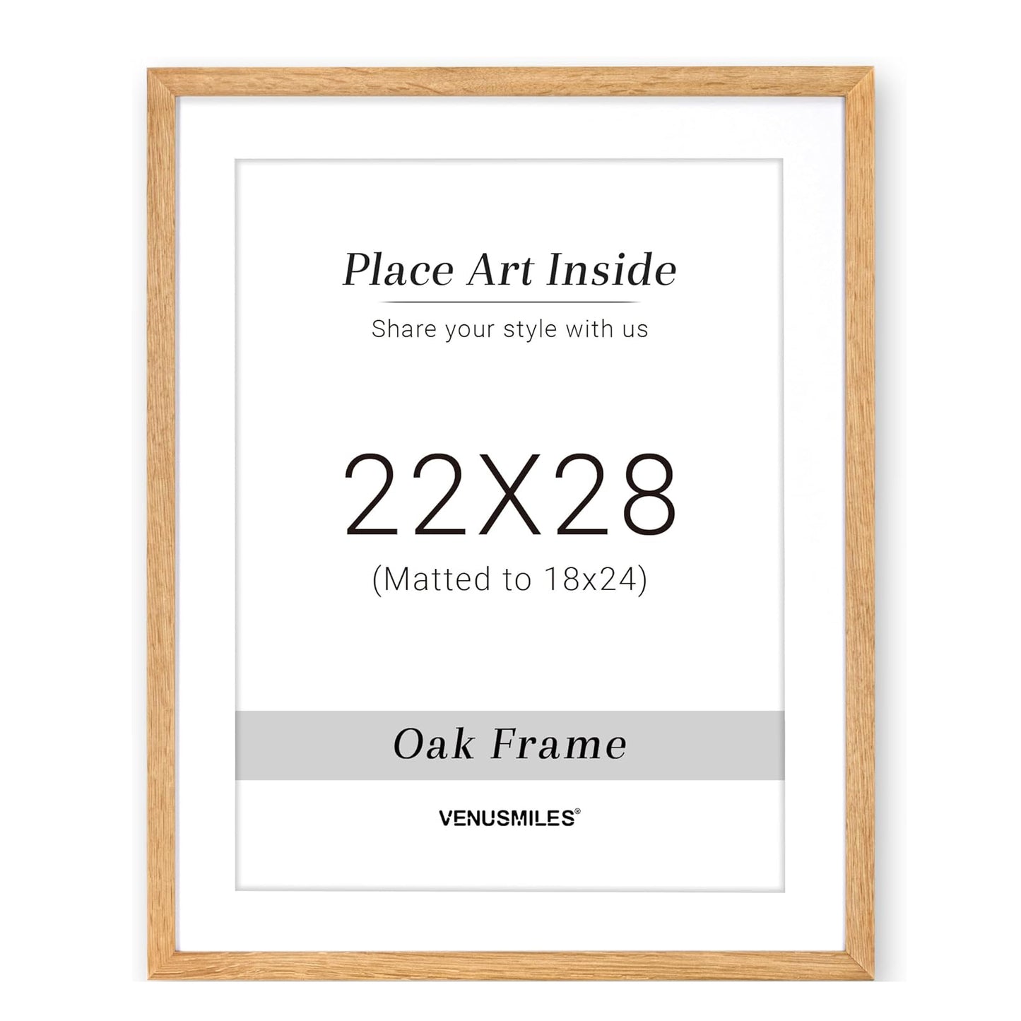 Venusmiles 10 Sizes Natural Oak Wood Picture Frame with Tempered Glass