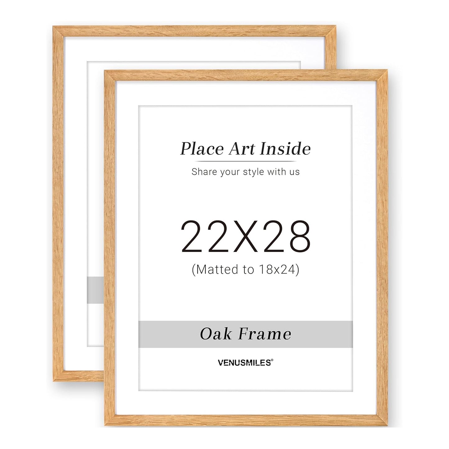 Venusmiles 10 Sizes Natural Oak Wood Picture Frame with Tempered Glass