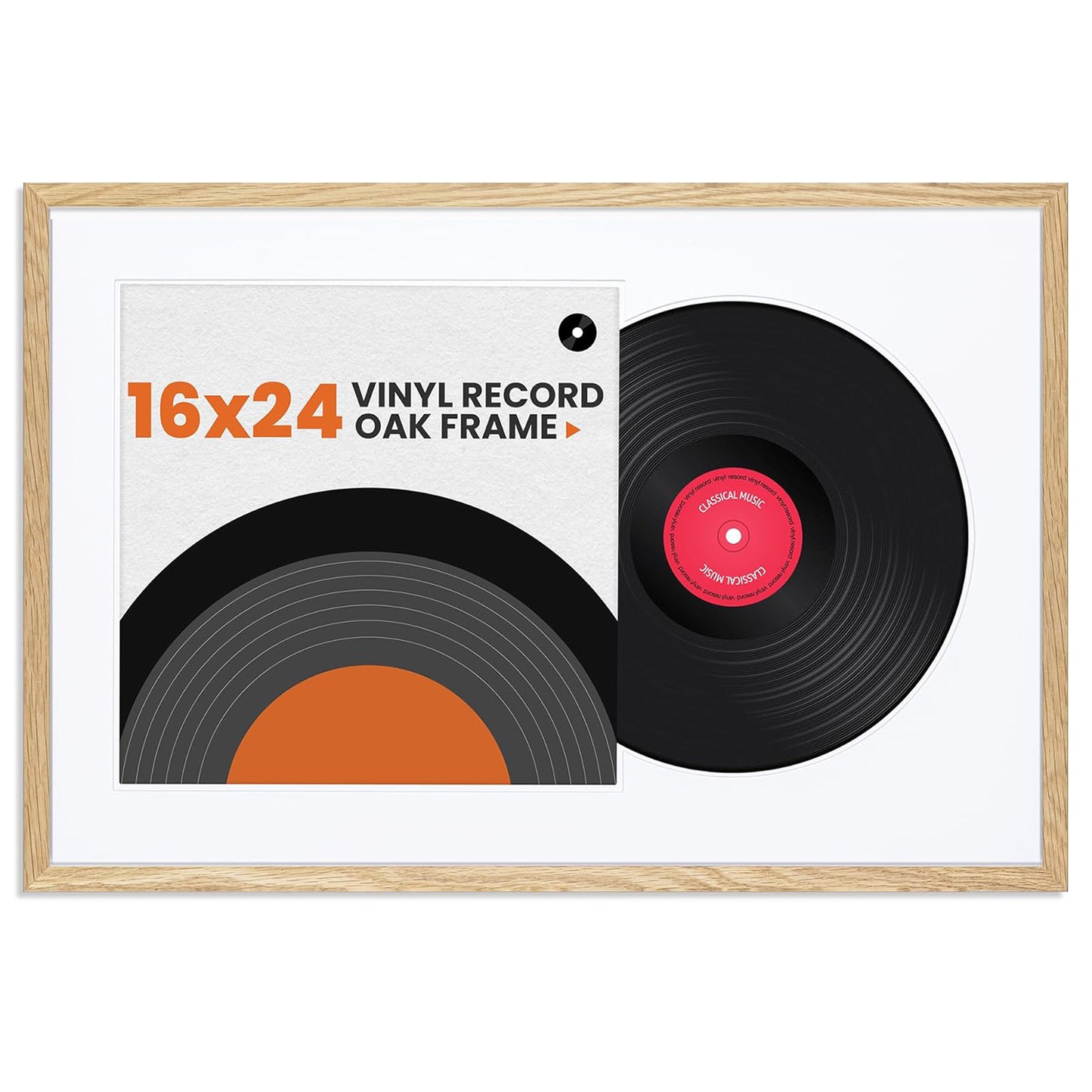 Venusmiles Natural Wood Vinyl Record Frame for 12.5 X 12.5 Inches LP Record with White Mat