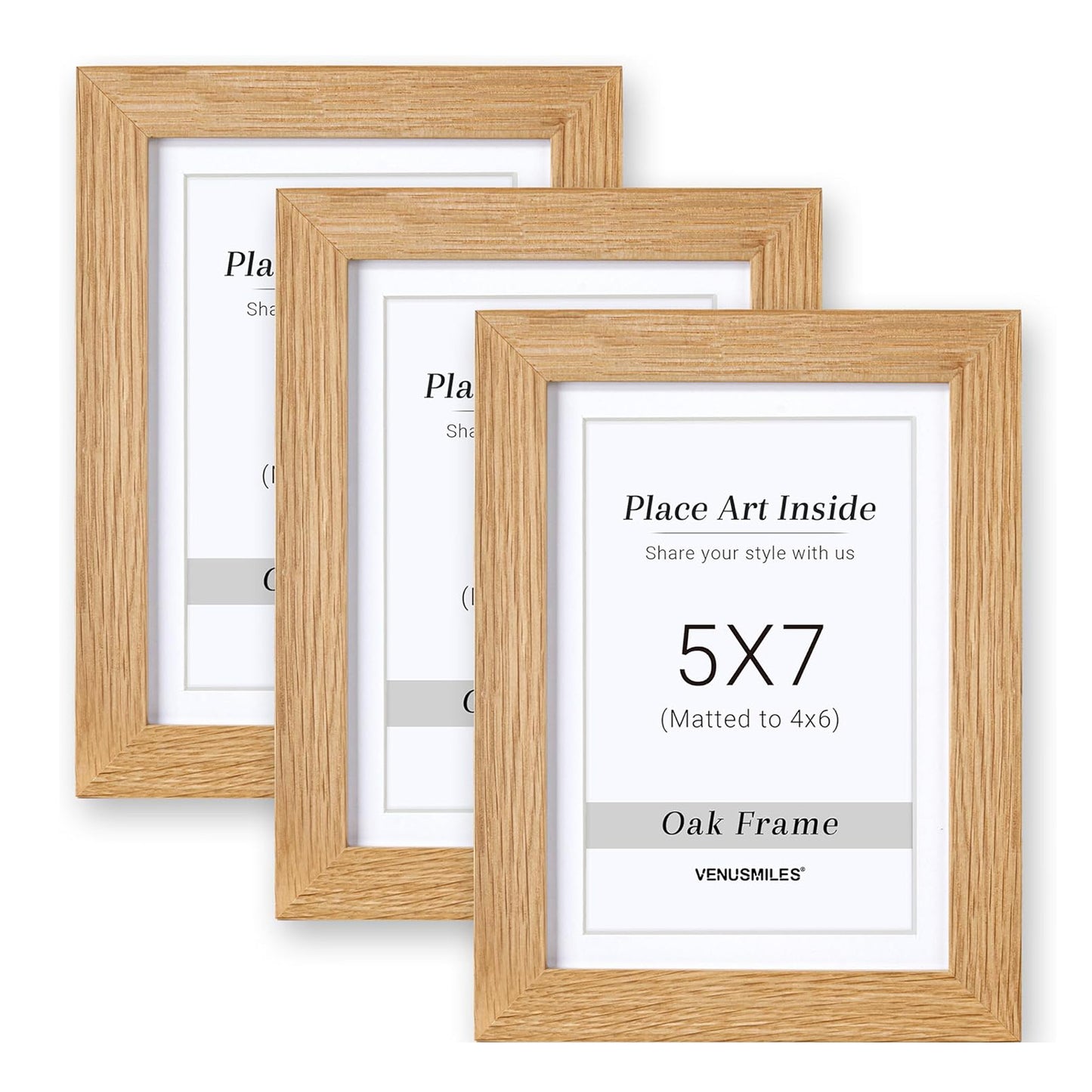Venusmiles 10 Sizes Natural Oak Wood Picture Frame with Tempered Glass