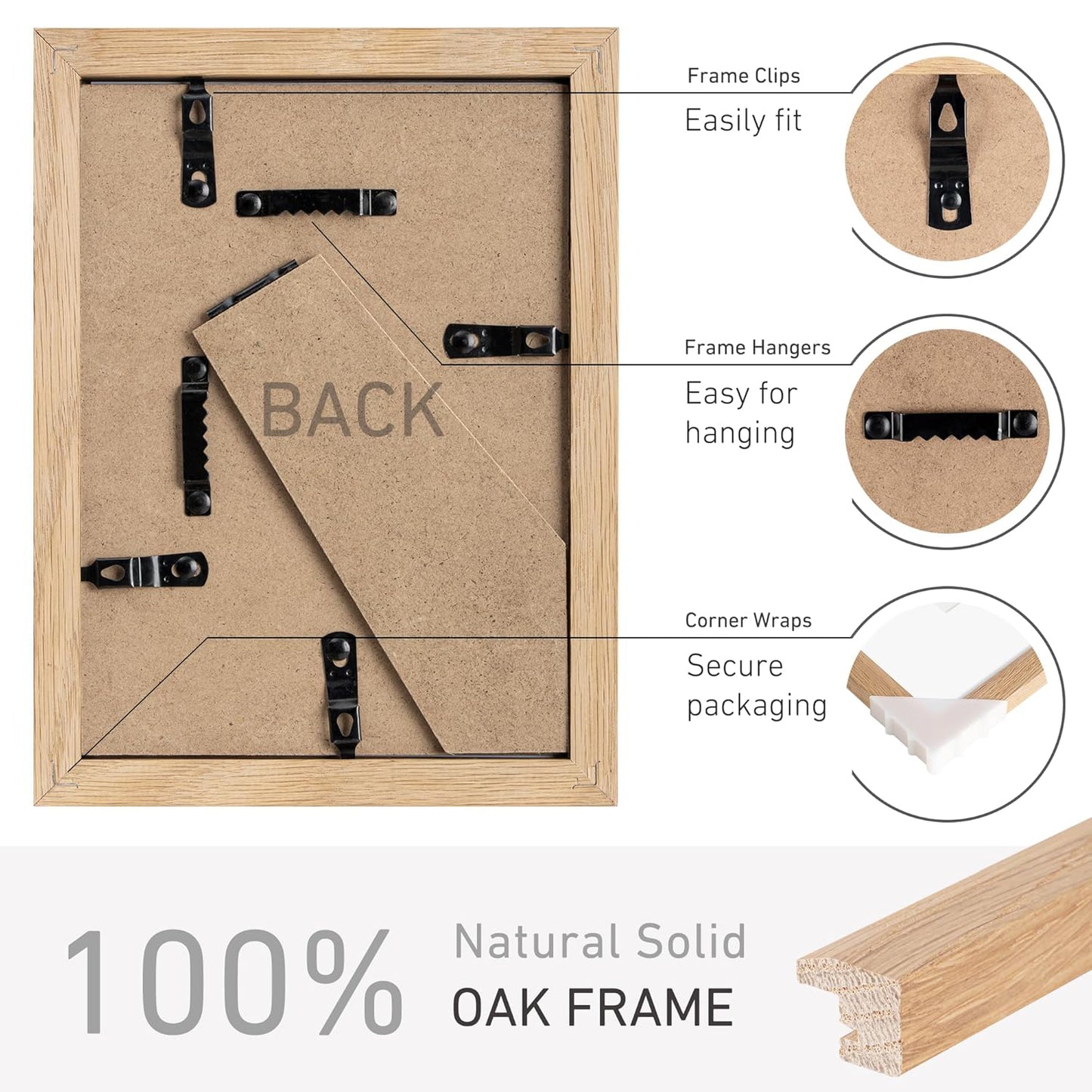 Venusmiles 12 Sizes Natural Solid Oak Photo Frames Wall Hanging Large Handcrafted Picture Frame with HD Plexiglass