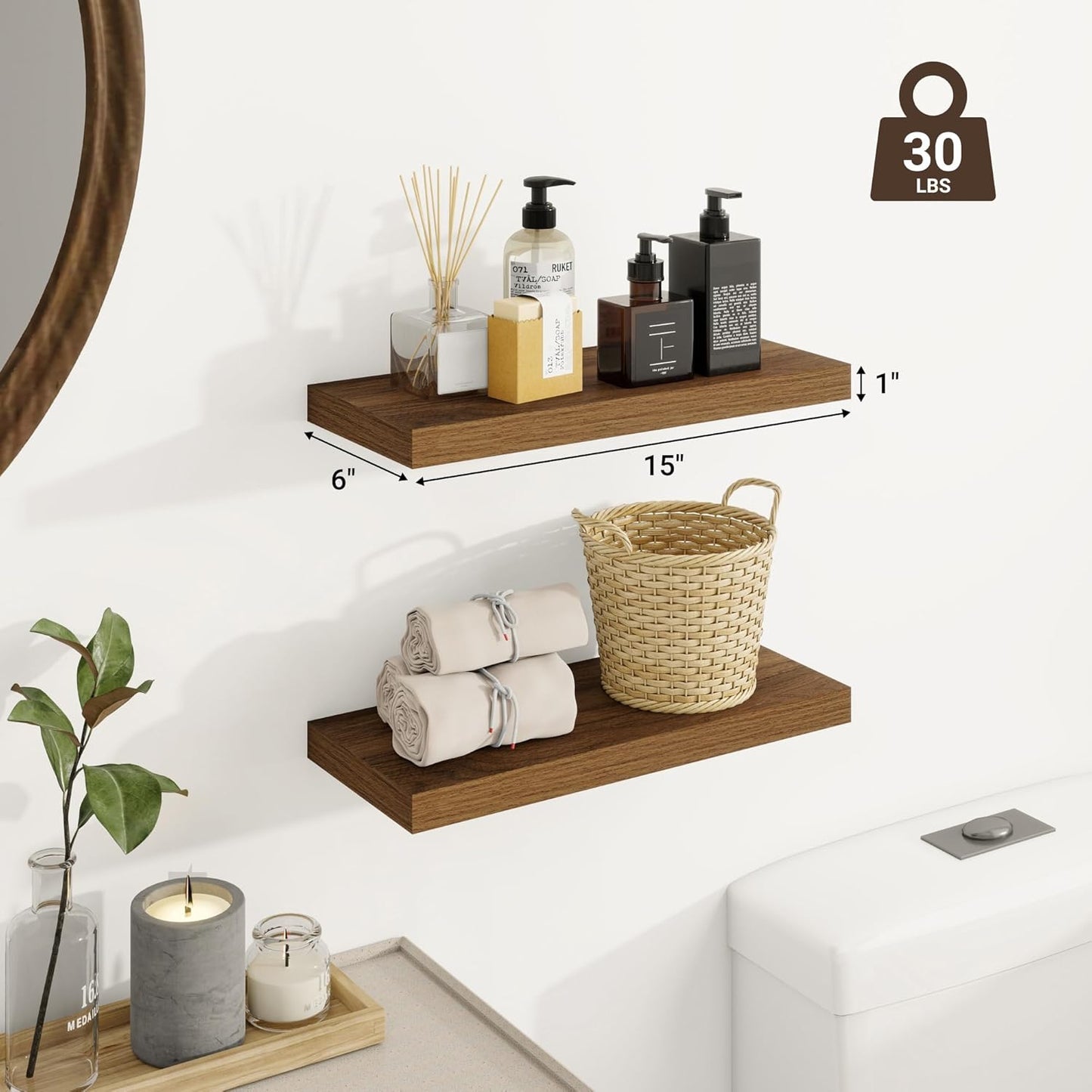 Venusmiles Wall Mounted Floating Shelves with Hidden Brackets