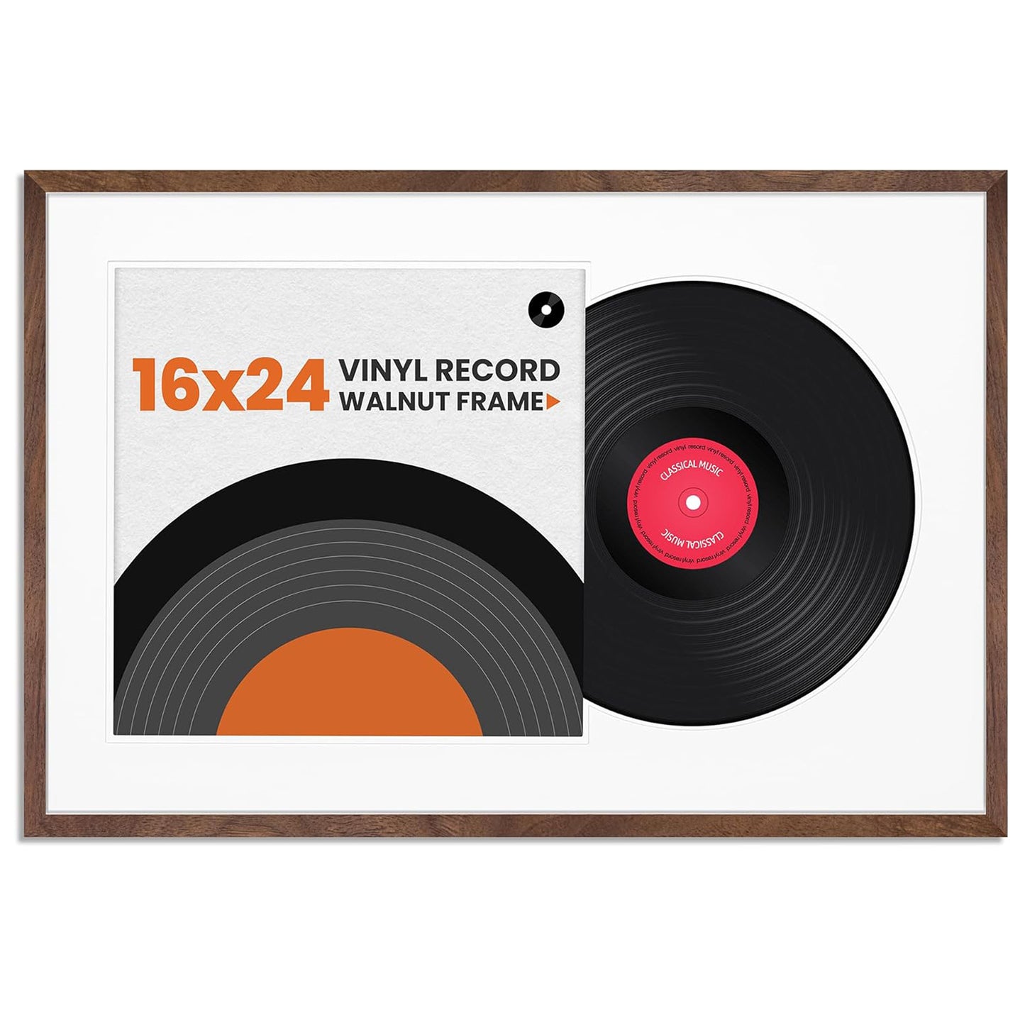 Venusmiles Natural Wood Vinyl Record Frame for 12.5 X 12.5 Inches LP Record with White Mat